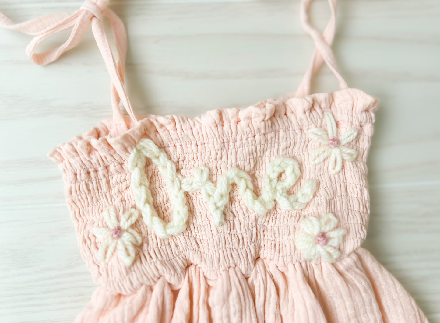 First Birthday "One" Hand-Embroidered Romper