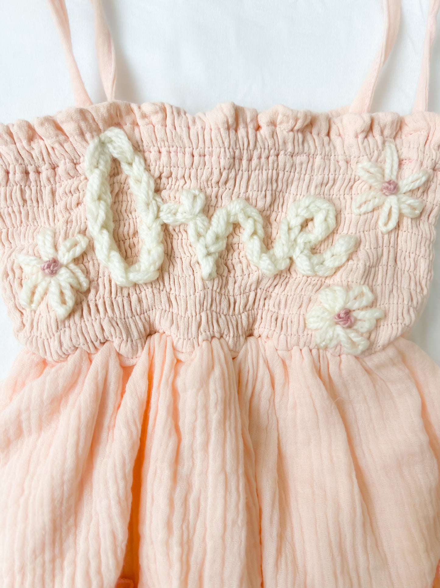 First Birthday "One" Hand-Embroidered Romper